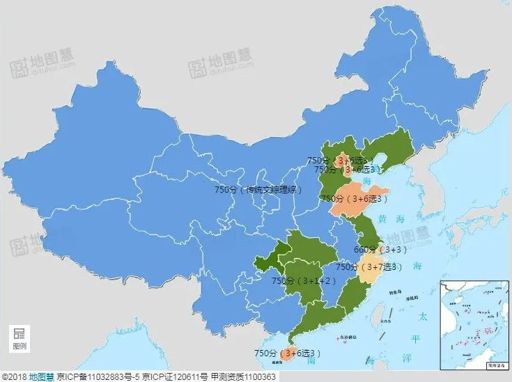 2021年各省区高考人数及考试模式地图